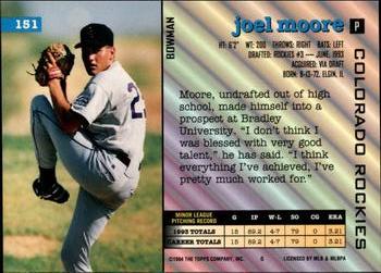 1994 Bowman #151 Joel Moore Back