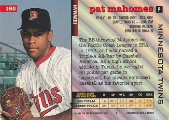 1994 Bowman #160 Pat Mahomes Back