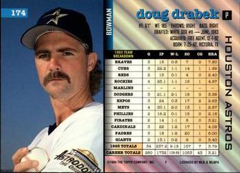 1994 Bowman #174 Doug Drabek Back