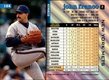 1994 Bowman #184 John Franco Back