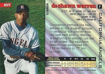 1994 Bowman #207 DeShawn Warren Back