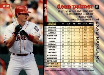 1994 Bowman #213 Dean Palmer Back