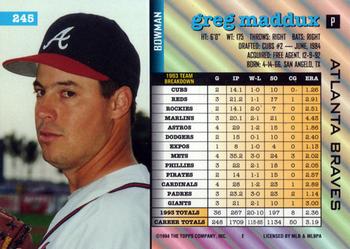 1994 Bowman #245 Greg Maddux Back
