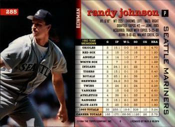 1994 Bowman #285 Randy Johnson Back