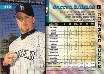 1994 Bowman #310 Darren Holmes Back