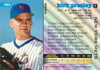 1994 Bowman #324 Kirk Presley Back