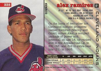 1994 Bowman #335 Alex Ramirez Back