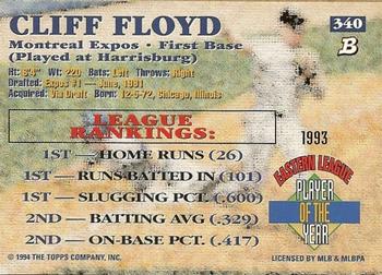 1994 Bowman #340 Cliff Floyd Back