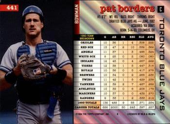 1994 Bowman #441 Pat Borders Back