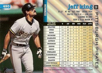 1994 Bowman #490 Jeff King Back