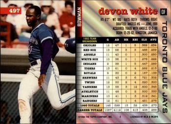 1994 Bowman #497 Devon White Back