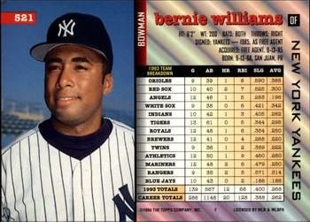 1994 Bowman #521 Bernie Williams Back