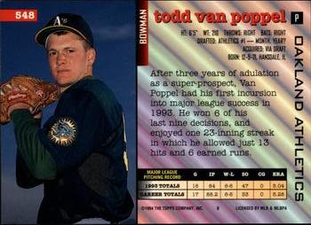 1994 Bowman #548 Todd Van Poppel Back