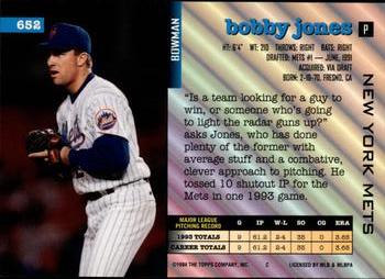 1994 Bowman #652 Bobby Jones Back