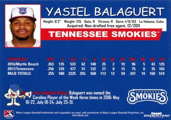 2018 Grandstand Tennessee Smokies #NNO Yasiel Balaguert Back