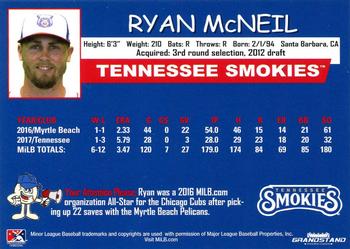 2018 Grandstand Tennessee Smokies #NNO Ryan McNeil Back
