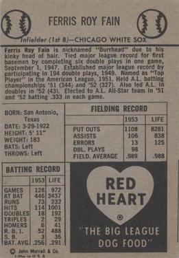 1954 Red Heart Dog Food #NNO Ferris Fain Back