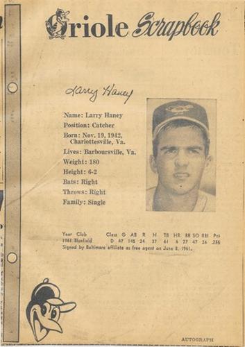 1962 Baltimore News-Post Baltimore Orioles Scrapbook Cards #NNO Larry Haney Front