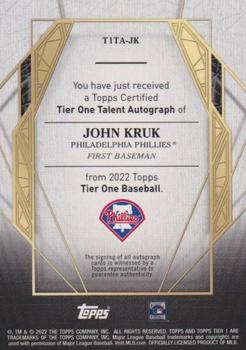 2022 Topps Tier One - Tier One Talent Autographs Silver Ink #T1TA-JK John Kruk Back