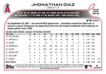 2022 Topps - Blue Star #332 Jhonathan Diaz Back