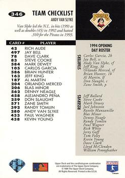 1994 Collector's Choice #346 Andy Van Slyke Back