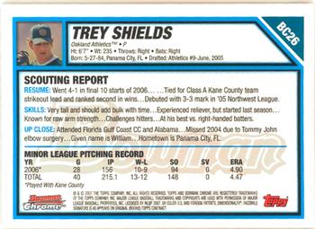 2007 Bowman - Chrome Prospects #BC26 Trey Shields Back