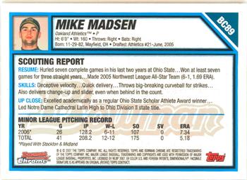 2007 Bowman - Chrome Prospects #BC89 Mike Madsen Back