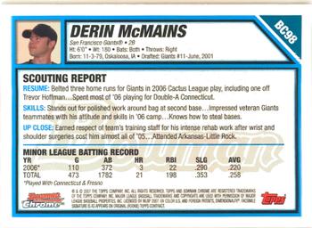 2007 Bowman - Chrome Prospects #BC98 Derin McMains Back