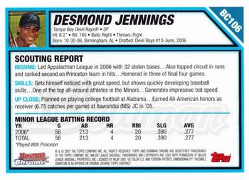 2007 Bowman - Chrome Prospects #BC106 Desmond Jennings Back