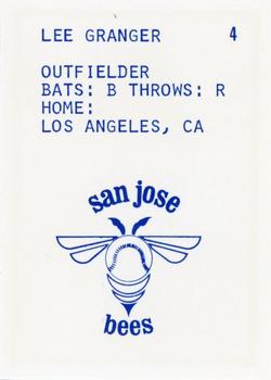 1983 Barry Colla San Jose Bees #4 Lee Granger Back