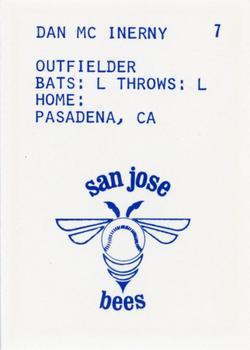 1983 Barry Colla San Jose Bees #7 Dan McInerny Back