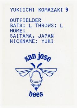 1983 Barry Colla San Jose Bees #9 Yukiichi Komazaki Back