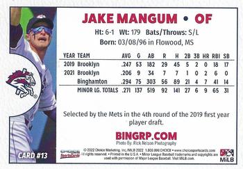 2022 Choice Binghamton Rumble Ponies #13 Jake Mangum Back