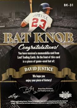 2022 Leaf Lumber - Bat Knobs #BK-31 David Justice Back