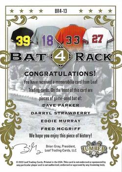 2022 Leaf Lumber - Bat Rack 4 Relics Navy Blue #BR4-13 Dave Parker / Darryl Strawberry / Eddie Murray / Fred McGriff Back