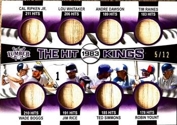 2022 Leaf Lumber - The Hit Kings Relics Purple #THK-11 Cal Ripken Jr. / Wade Boggs / Lou Whitaker / Jim Rice / Andre Dawson / Ted Simmons / Tim Raines / Robin Yount Front