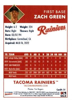2022 Choice Tacoma Rainiers #04 Zach Green Back