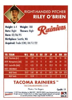 2022 Choice Tacoma Rainiers #19 Riley O'Brien Back