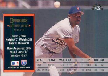 1994 Donruss #405 Anthony Young Back