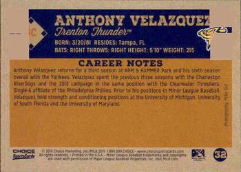 2019 Choice Trenton Thunder #32 Anthony Velazquez Back
