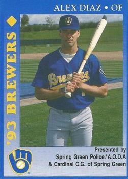 1993 Milwaukee Brewers Police - Spring Green Police / A.O.D.A & Cardinal C.G. of Spring Green #NNO Alex Diaz Front