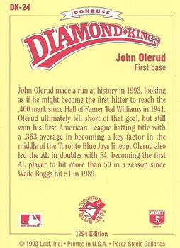 1994 Donruss - Diamond Kings #DK-24 John Olerud Back