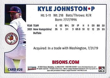 2022 Choice Buffalo Bisons #26 Kyle Johnston Back