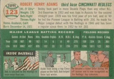 1954 Topps #123 Bobby Adams Back