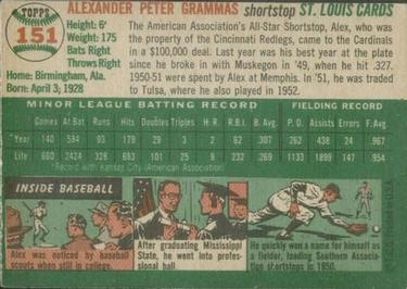 1954 Topps #151 Alex Grammas Back