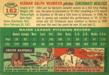 1954 Topps #162 Herman Wehmeier Back