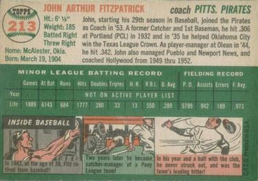 1954 Topps #213 John Fitzpatrick Back