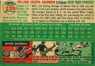 1954 Topps #239 Bill Skowron Back