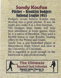 2007 Monarch Corona The Ultimate Baseball Card Collection #11 Sandy Koufax Back