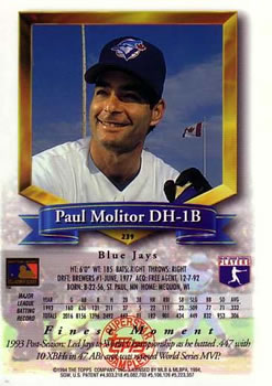 1994 Finest #239 Paul Molitor Back